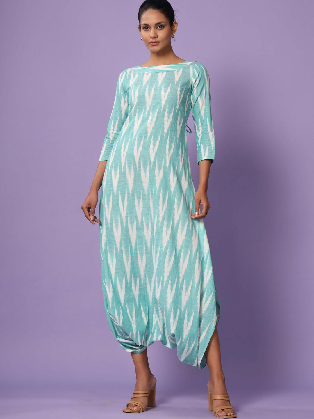 Pasha Ikat Printed Boat Neck A-Line Midi Jumpsuit Ethnic Dress