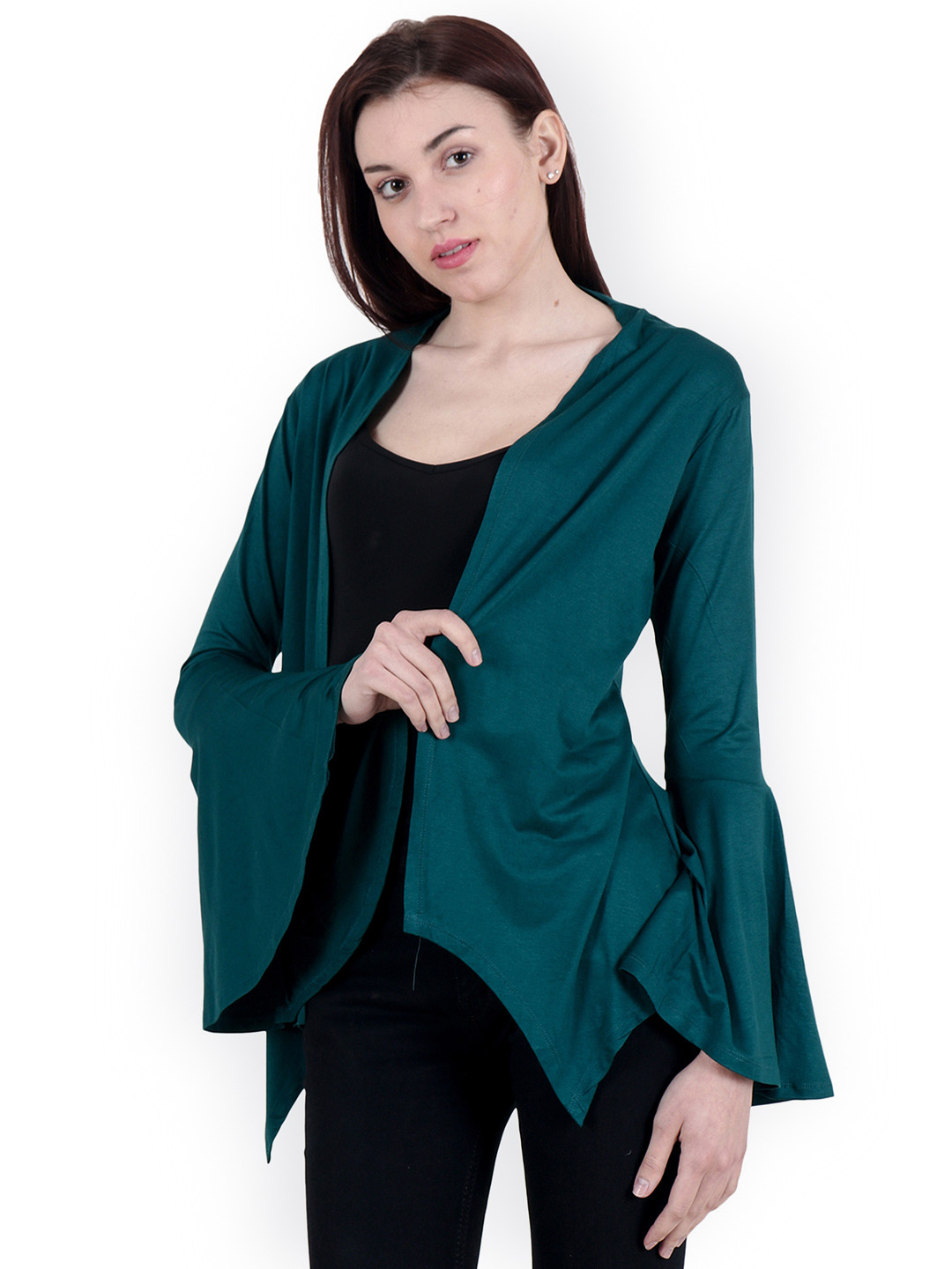 SCORPIUS Teal-Coloured Solid Open Front Shrug