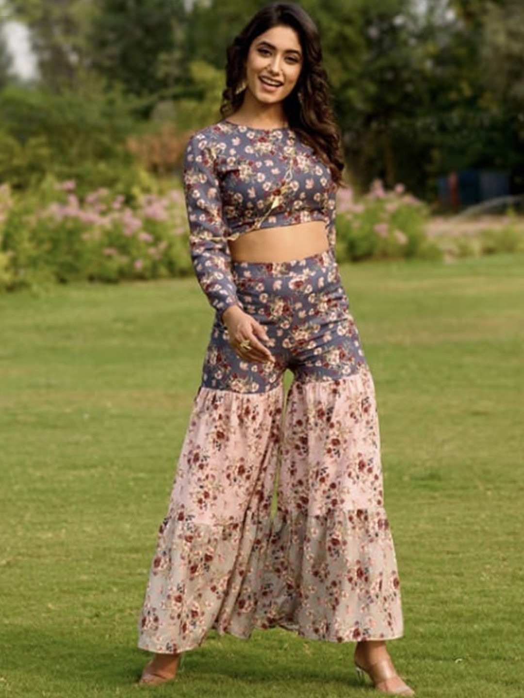 Pasha Floral Printed Top & Sharara Co-Ord
