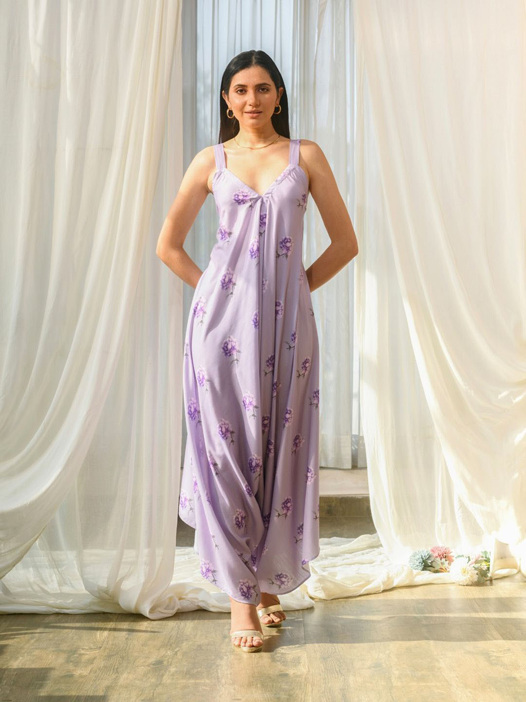 Pasha Printed Shoulder Straps Palazzo Jumpsuit