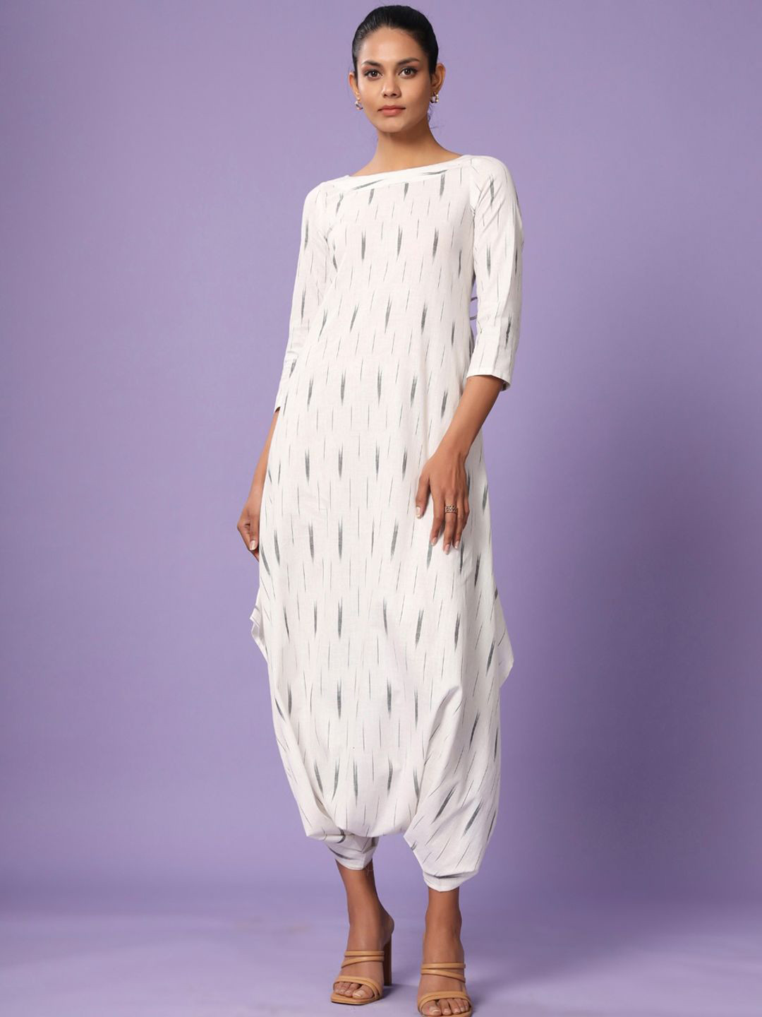 Pasha Ikat Printed Boat Neck Waist Tie-Ups Dhoti Jumpsuit