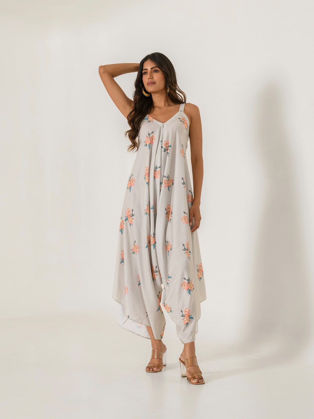 Pasha Printed Shoulder Straps Palazzo Jumpsuit
