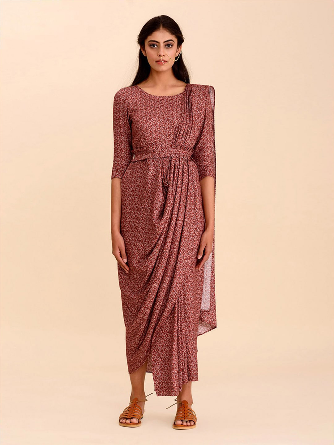 Pasha Ethnic Motifs Printed Maxi Saree Styled Dress