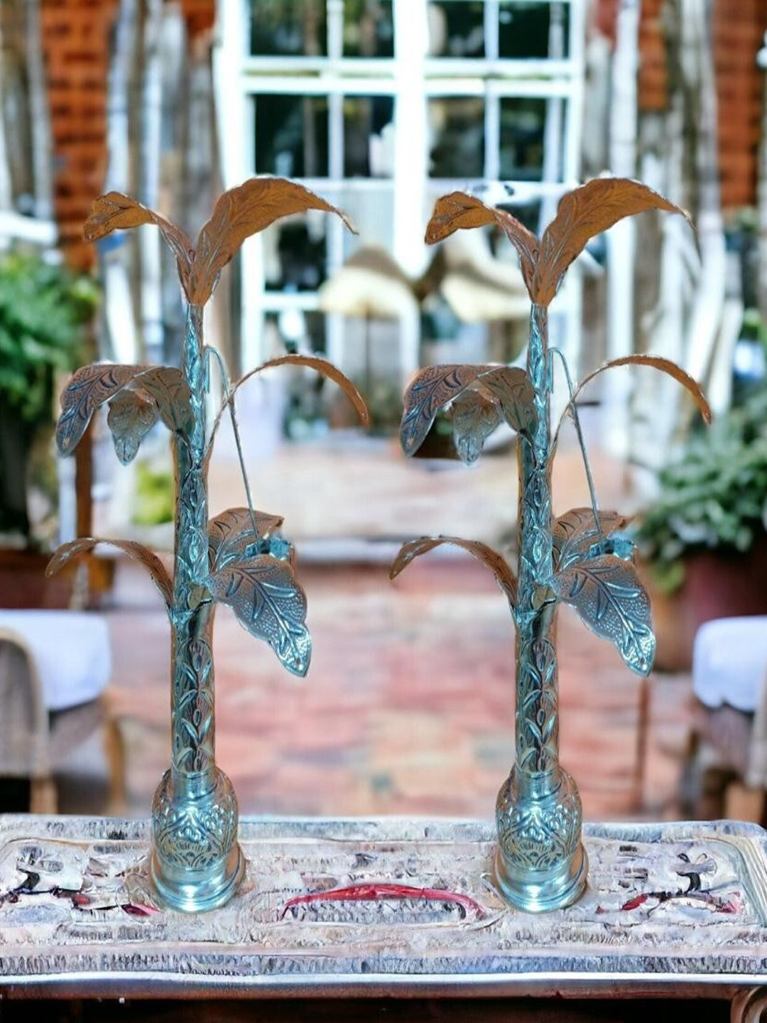 Sigaram 2 Pieces Antique German Silver Banana Tree & Leaves