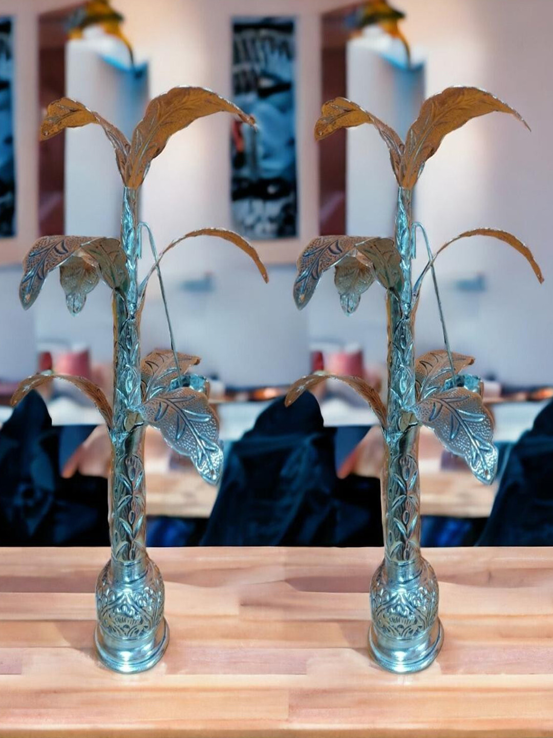 Sigaram Silver Toned 2 Pieces Banana Tree & Leaves