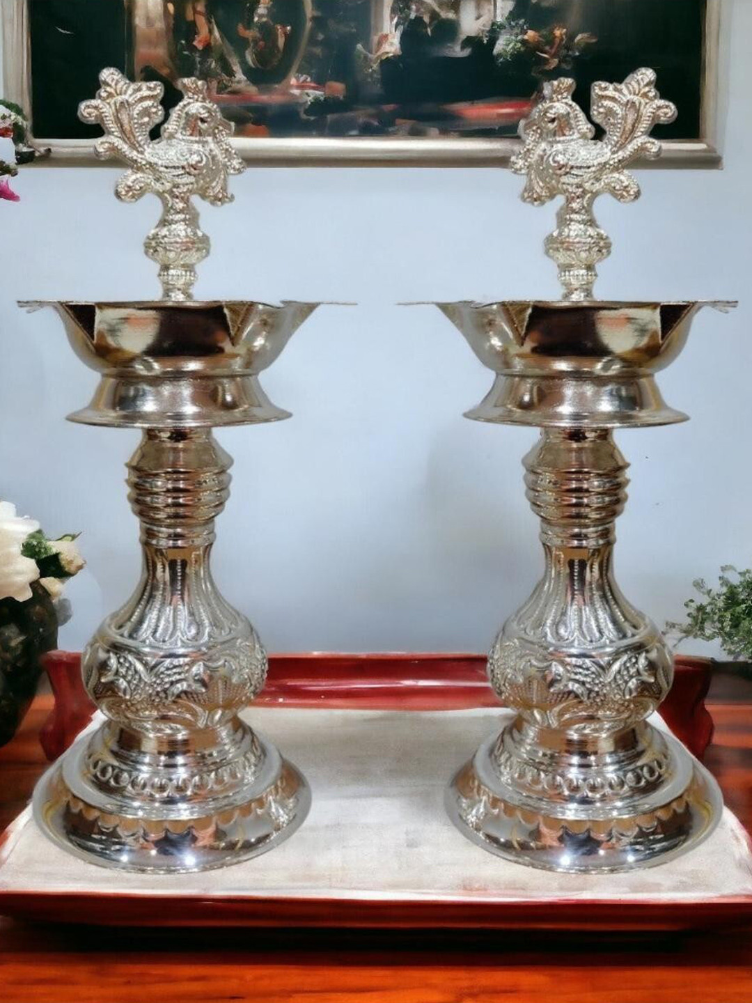 Sigaram Pure German Silver Peacock Diya Samai Deepa