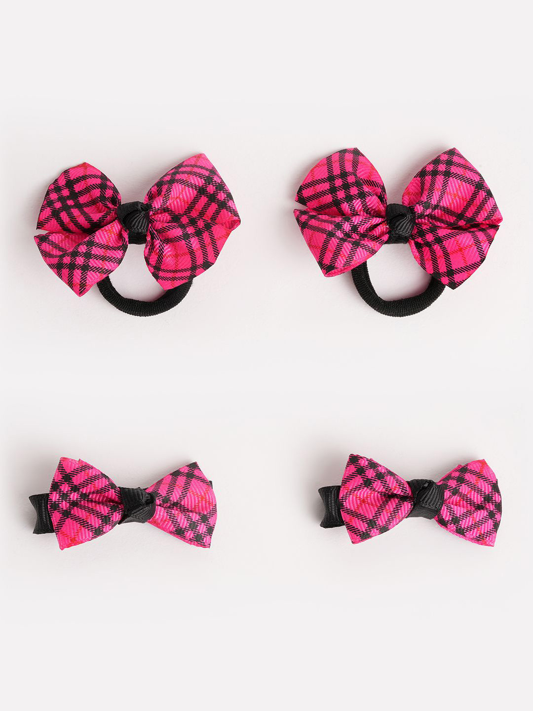 RIBBON CANDY Girls Set of 4 Checked Ponytail Holders & Alligator Hair Clip