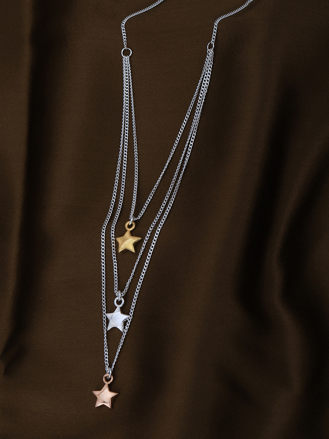 Carlton London Three Tone Plated with Star Triple Chain Necklace