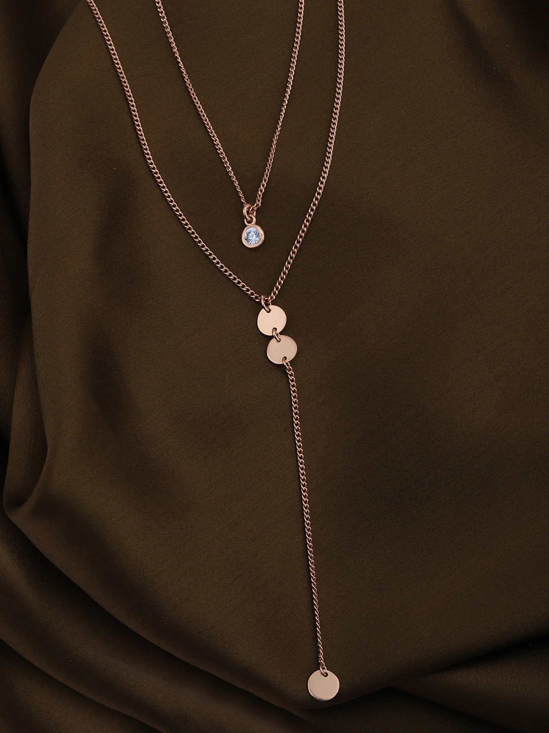 Carlton London 18kt Rose Gold Plated with CZ Double Chain Lariat Necklace