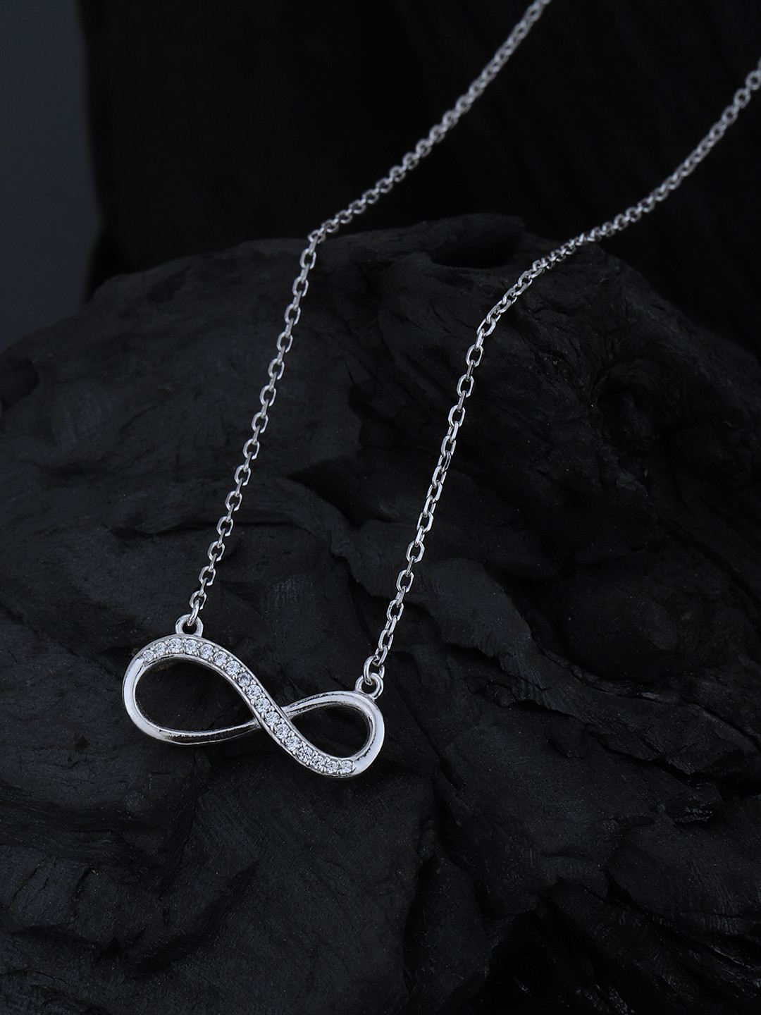 Carlton London Rhodium Plated with CZ Infinity Necklace
