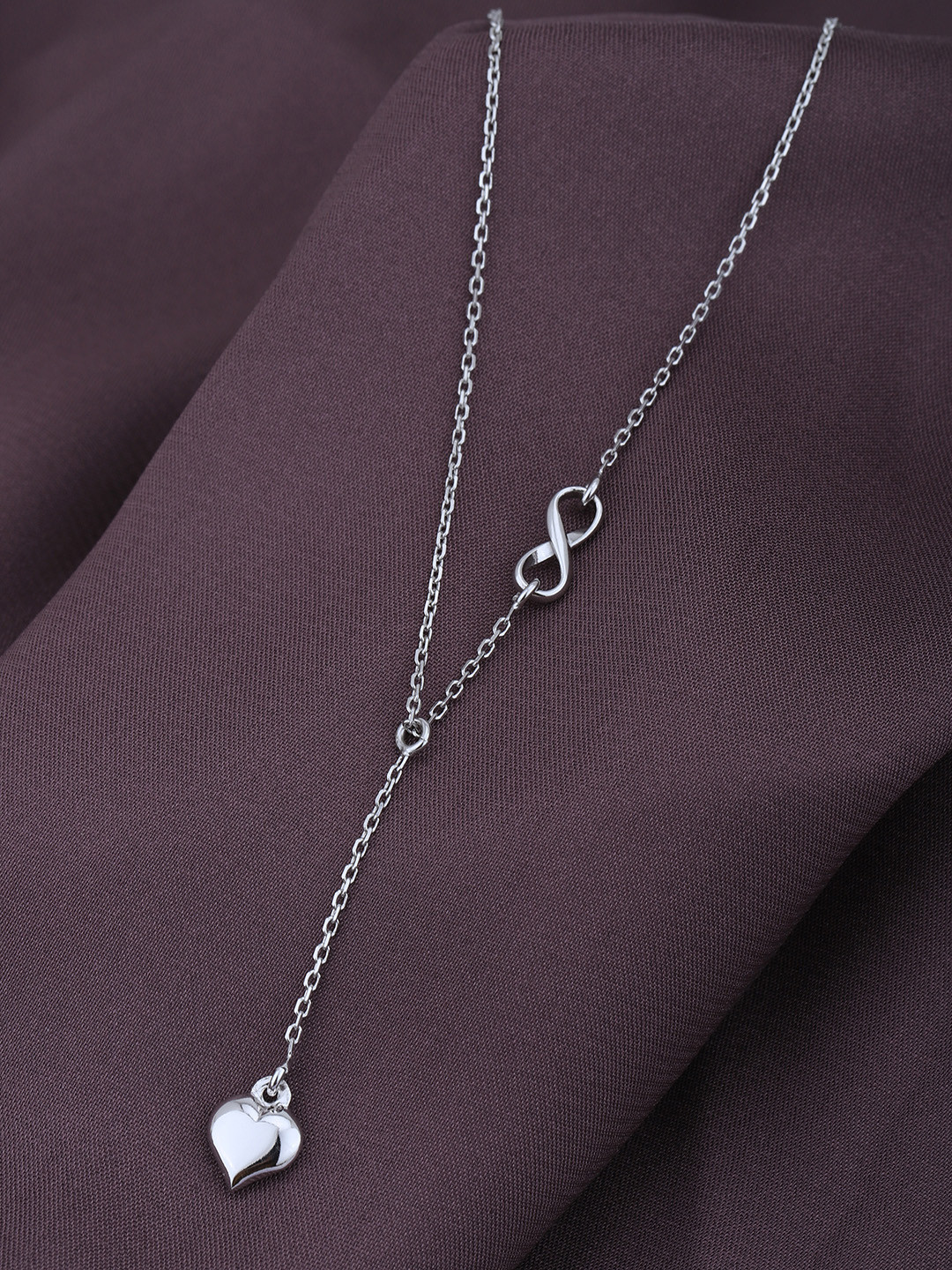 Carlton London Rhodium Plated Dangling Heart with Infinity Necklace