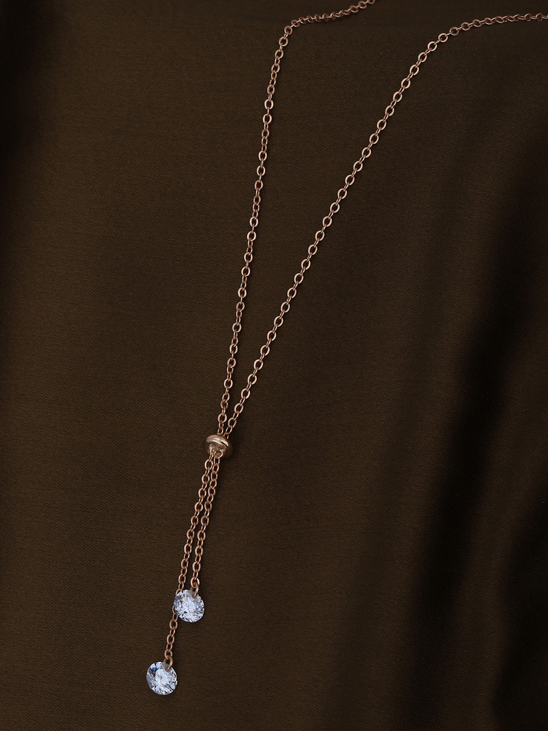 Carlton London 18kt Rose Gold Plated with CZ Lariat Necklace