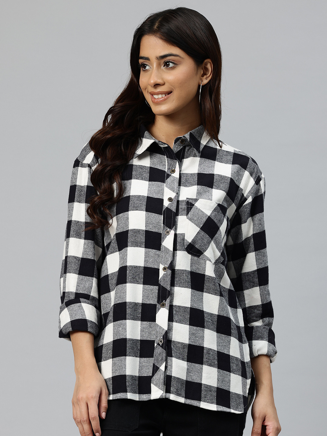 One Femme Comfort Buffalo Checked Relaxed Fit Casual Shirt