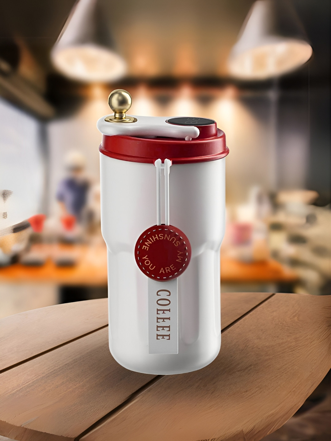 UniKart White & Red Solid Stainless Steel Matte Coffee Tumbler 420 ml