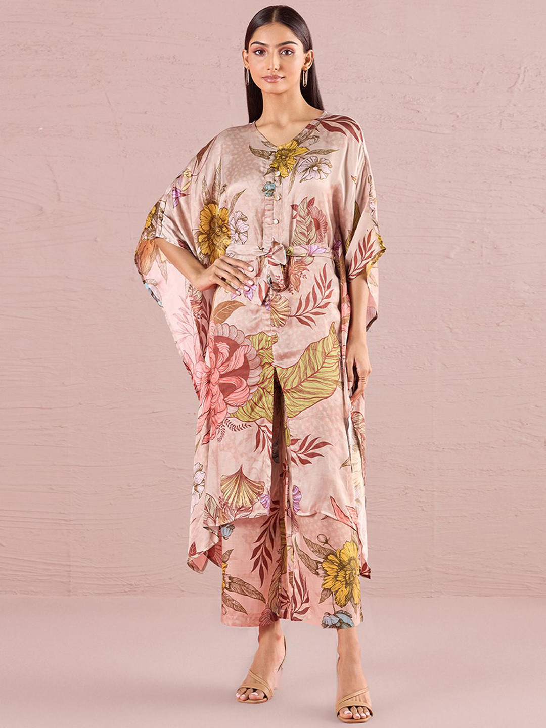 navyasa by liva Floral Printed V-Neck Kafthan Top With Trousers