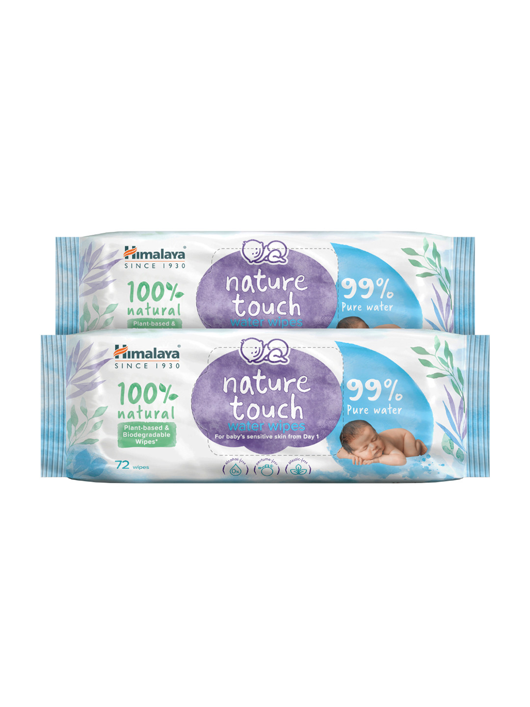 Himalaya Pack Of 2 Nature Touch Organic Coconut Oil Plant-Based Water  Wipes - 144pcs