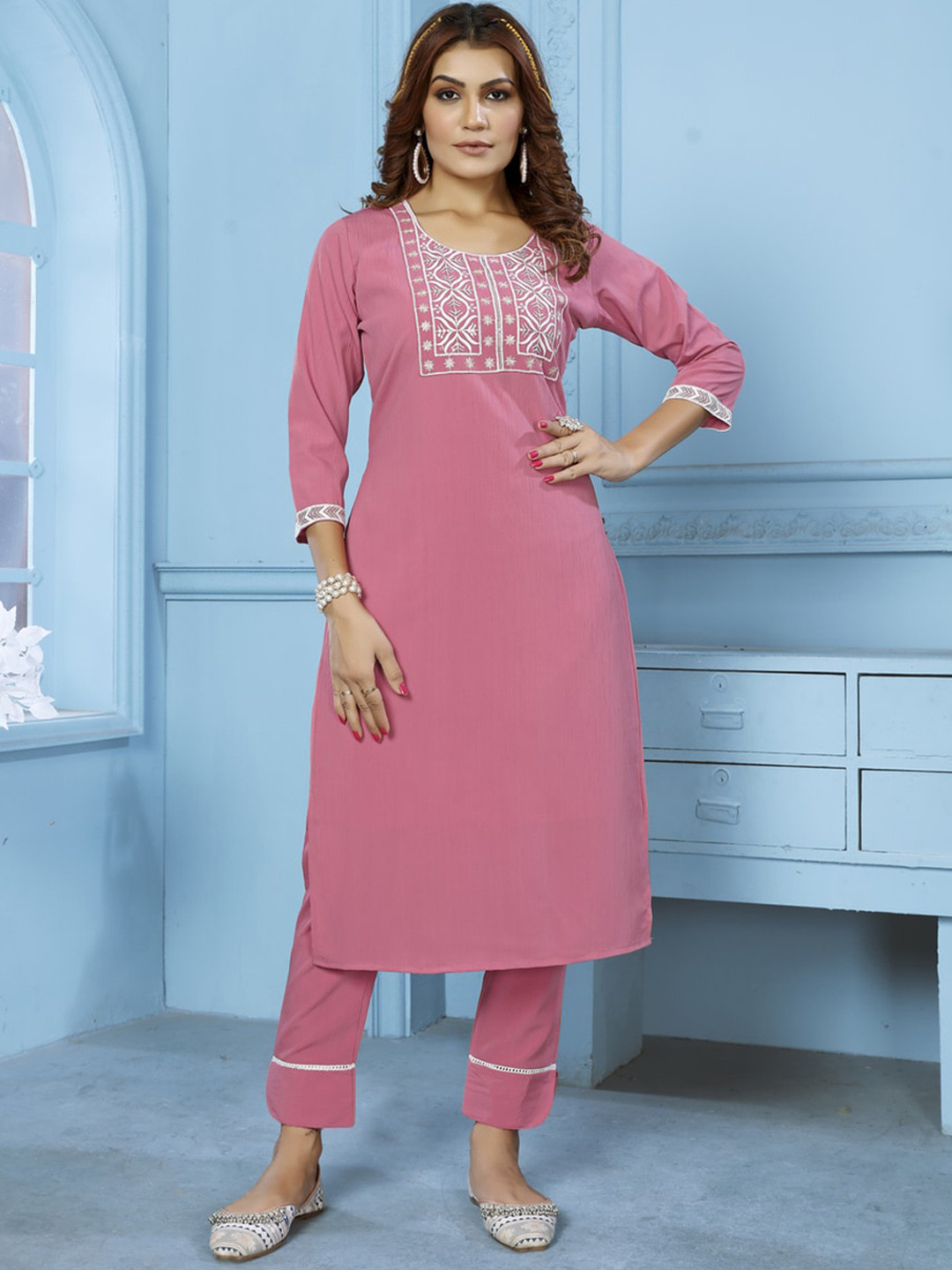 Rujave Embroidered Straight Kurta Set