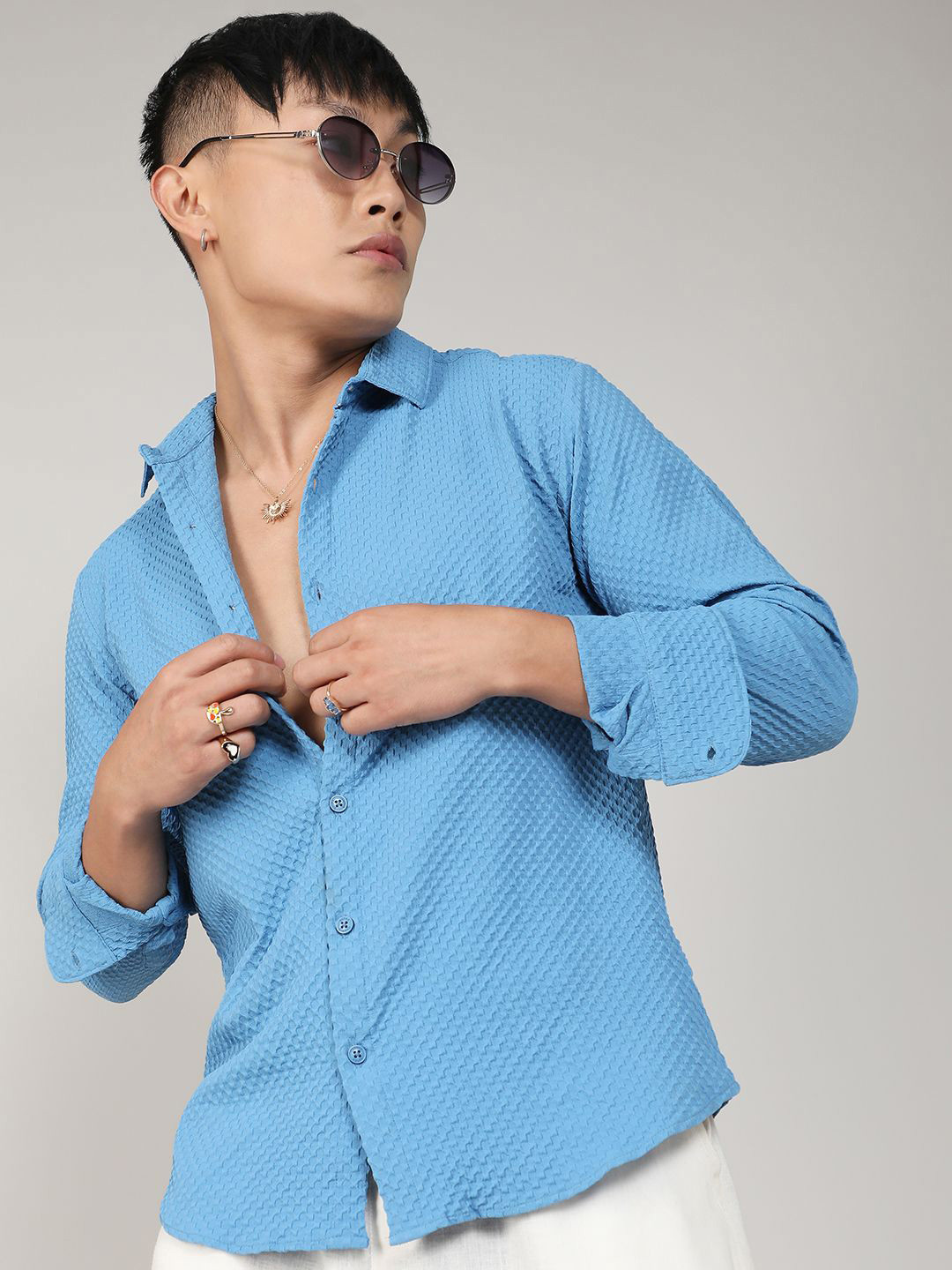 Campus Sutra Comfort Popcorn Texture Micro Buffalo Check Shirt