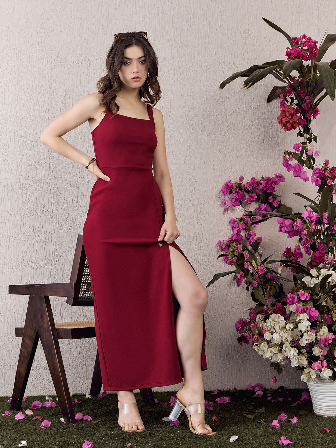 Berrylush BASICS Red Shoulder Straps Maxi Dress