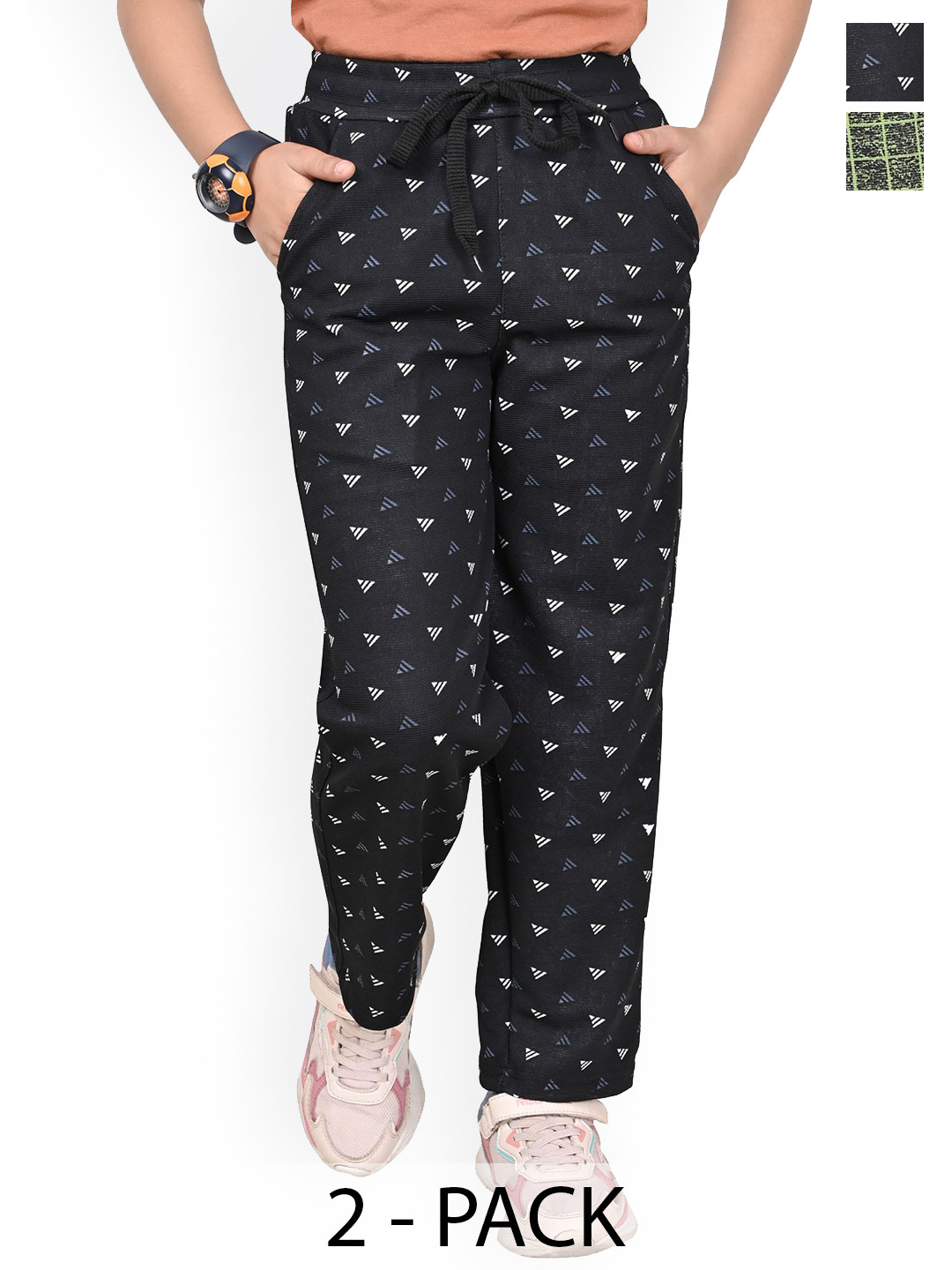BAESD Girls Pack Of 2 Checked and Printed Dry-Fit Track Pants