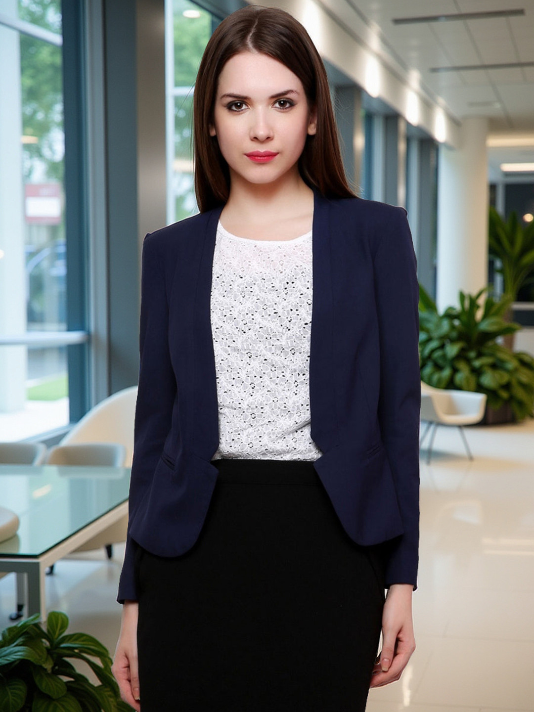Pannkh Shawl Collar Long Sleeves Open Front Blazer