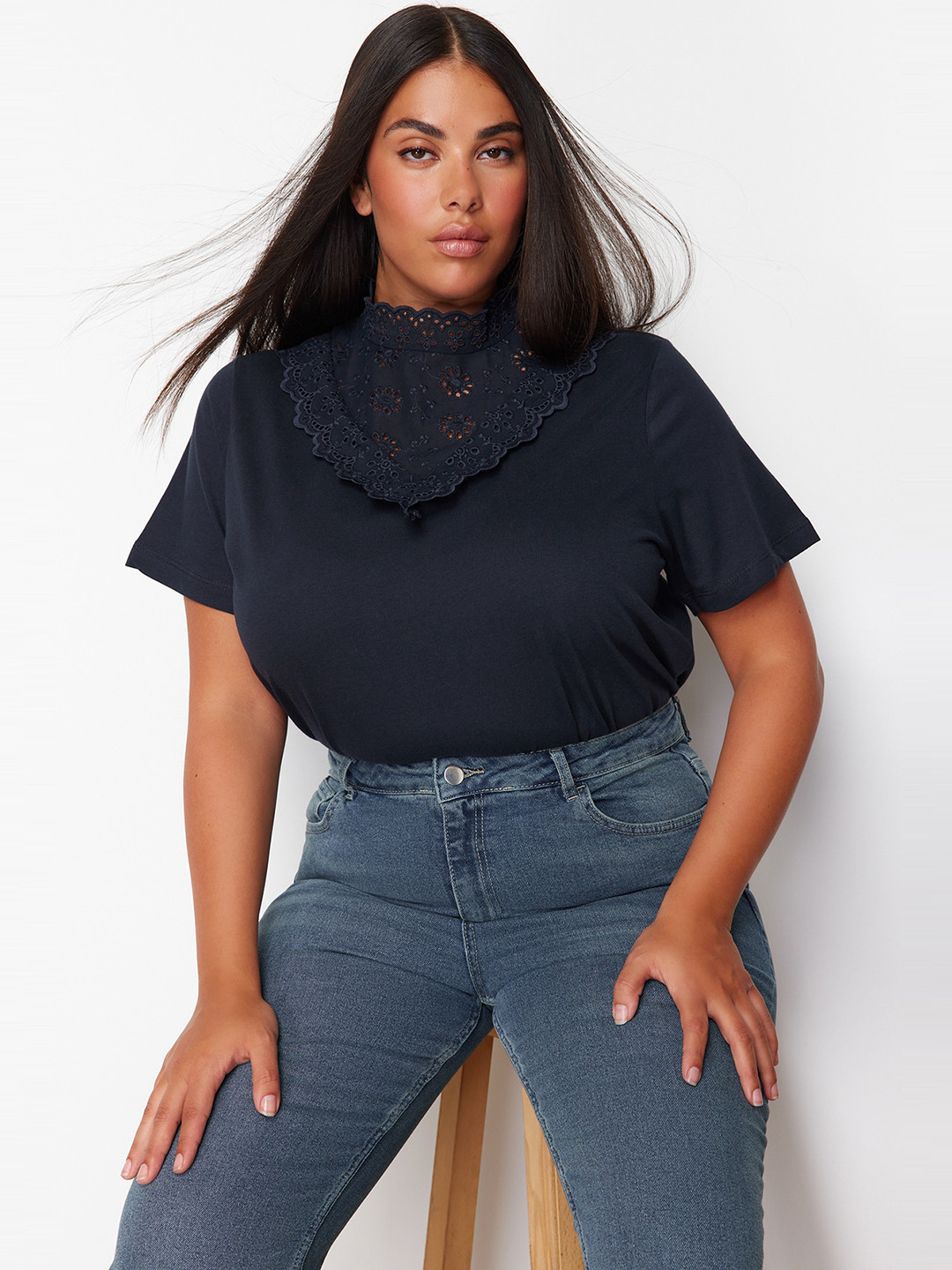 Trendyol Plus Size Lace Inserts Cotton Top