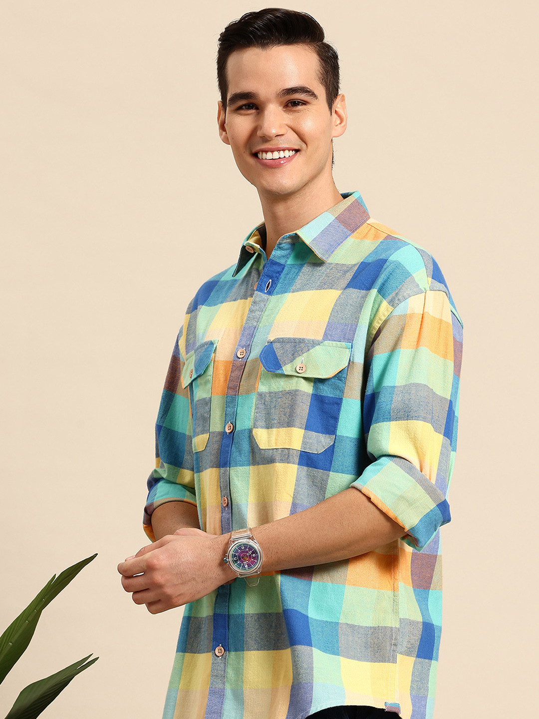 Mast & Harbour Checked Chest Pocket Detail Flannel Relaxed Fit Shirt
