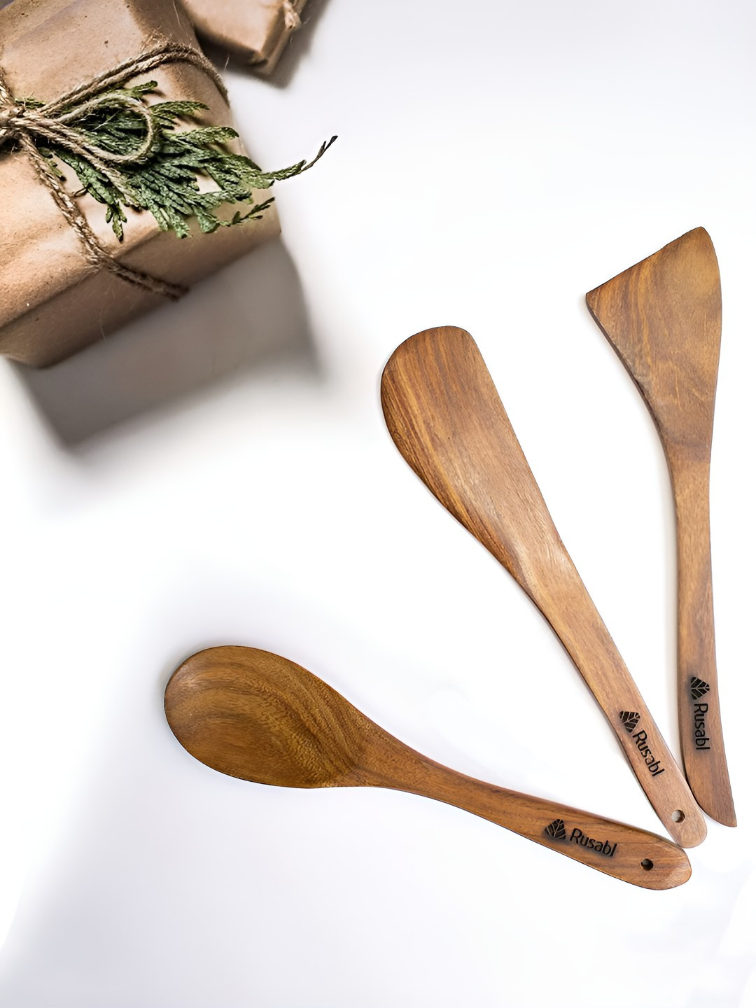Rusabl Brown 3 Pieces Wooden Spatula