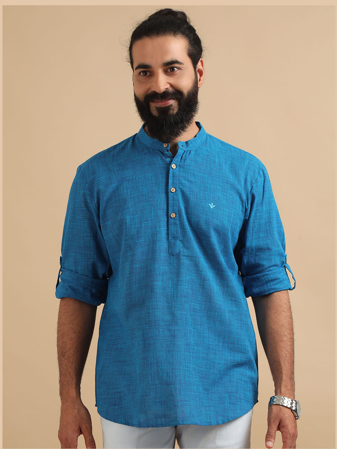 FILORI STUDIO Men Woven Design Mini Checks Pure Cotton Kurta