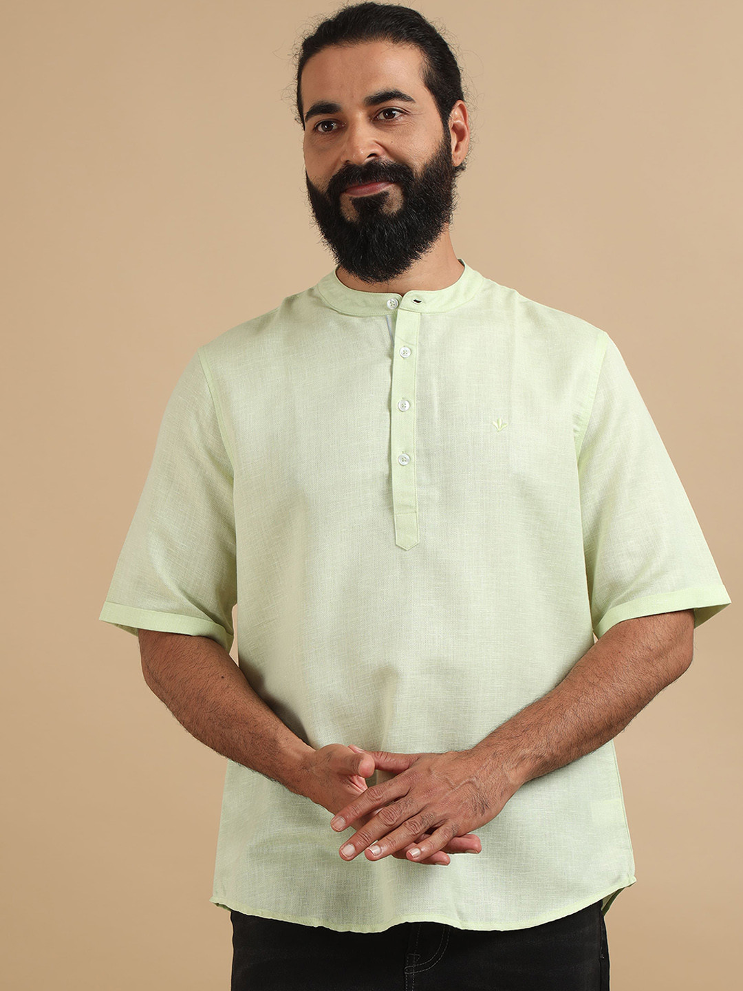 FILORI STUDIO Self Textured Half Sleeves Cotton Short Kurta