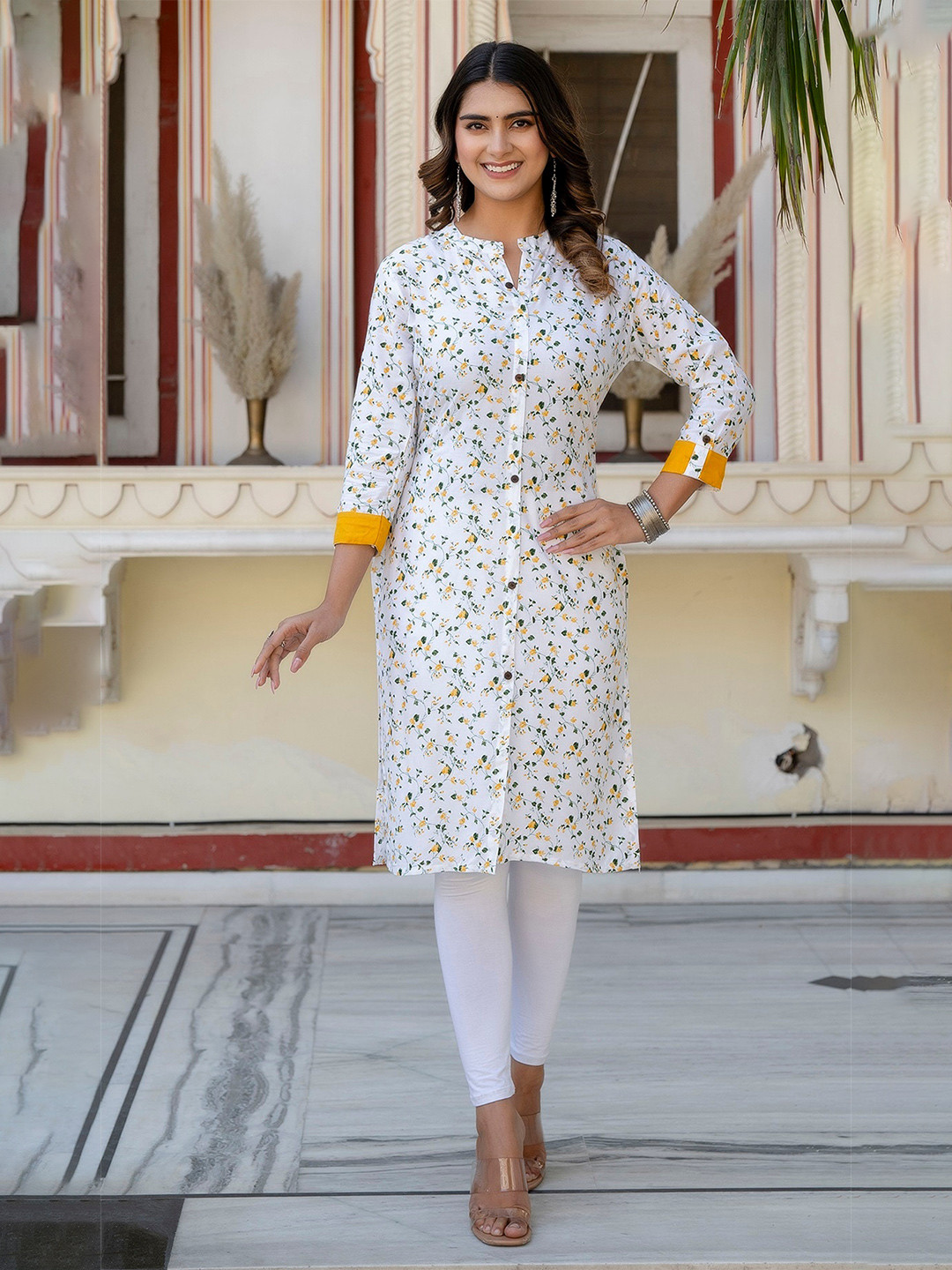 MF Hayat Floral Printed Mandarin Collar Neck Kurta