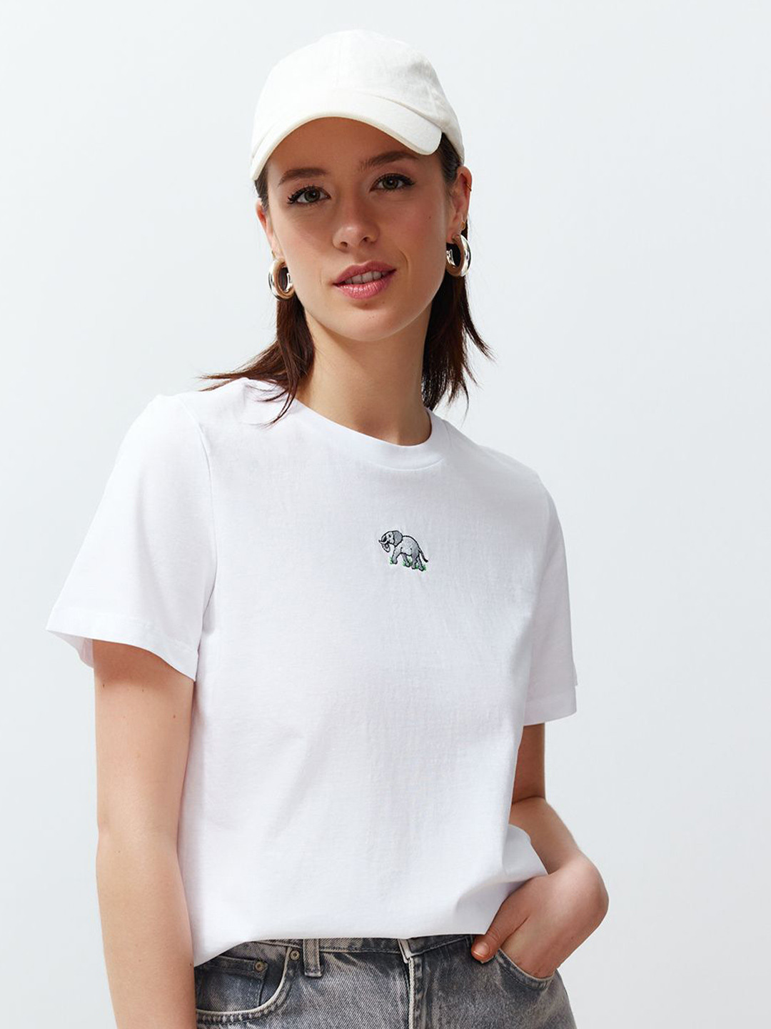 Trendyol Graphic Self Design Round Neck Cotton Regular T-shirt