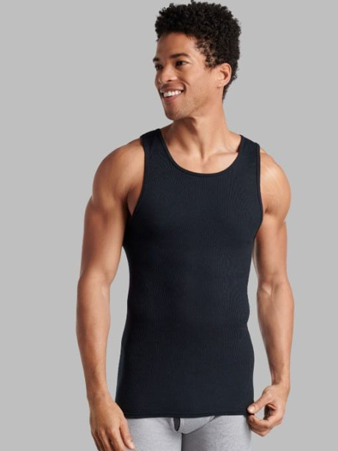 INDIAN THREADS Men Comfort Cotton Innerwear Gym Vest-BLK_VE