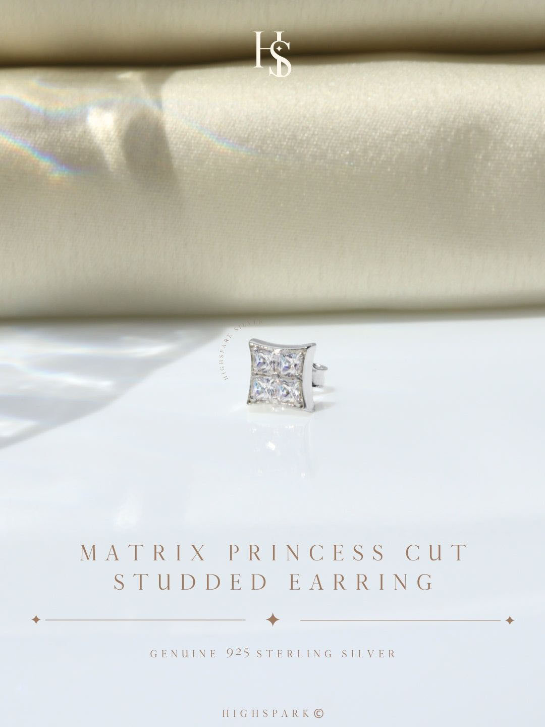 HighSpark Men 925 Sterling Silver Cubic Zirconia Studs Earrings