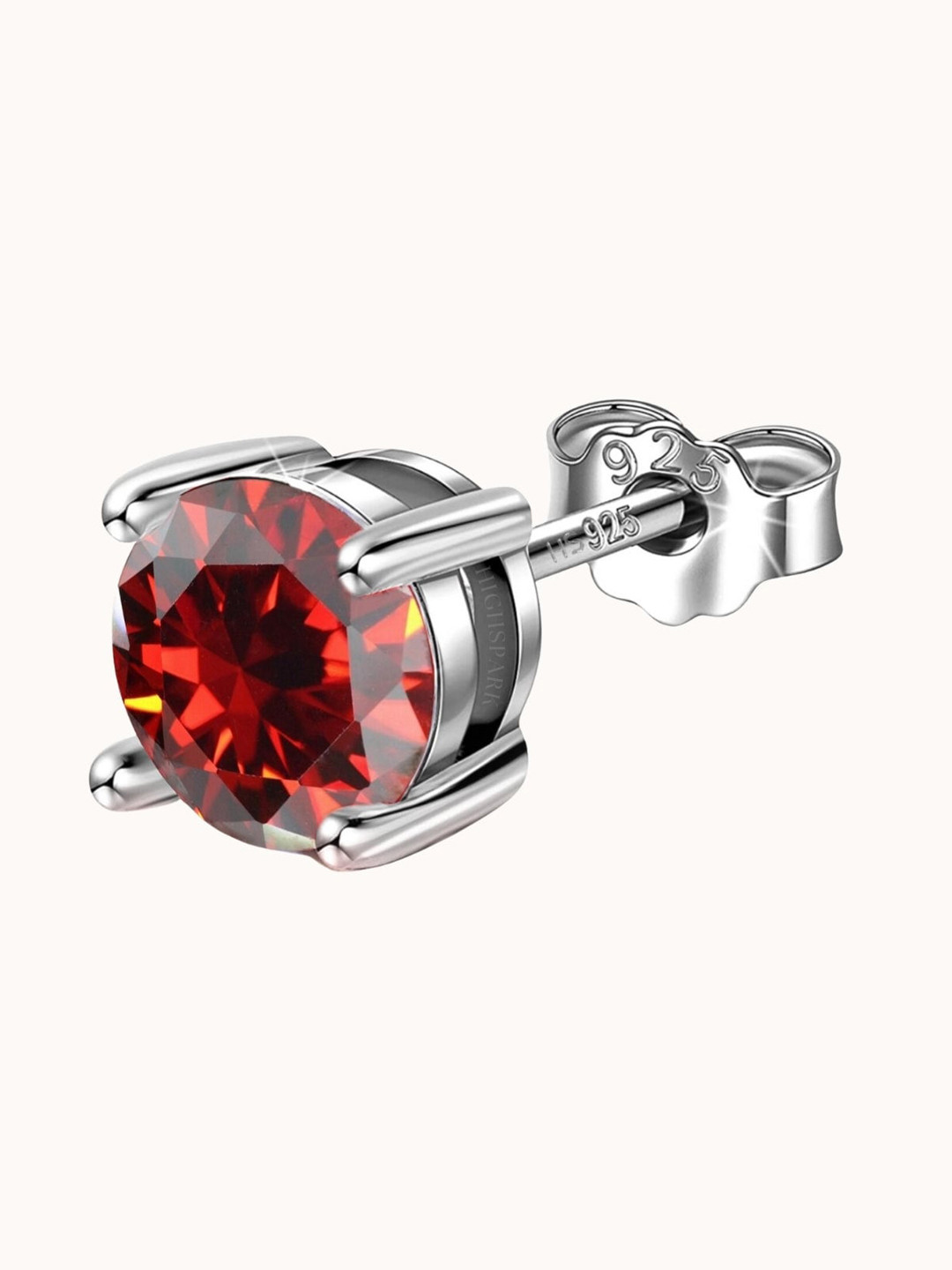 HighSpark Men 92.5 Sterling Silver Sparkling Garnet Solitaire Earrings