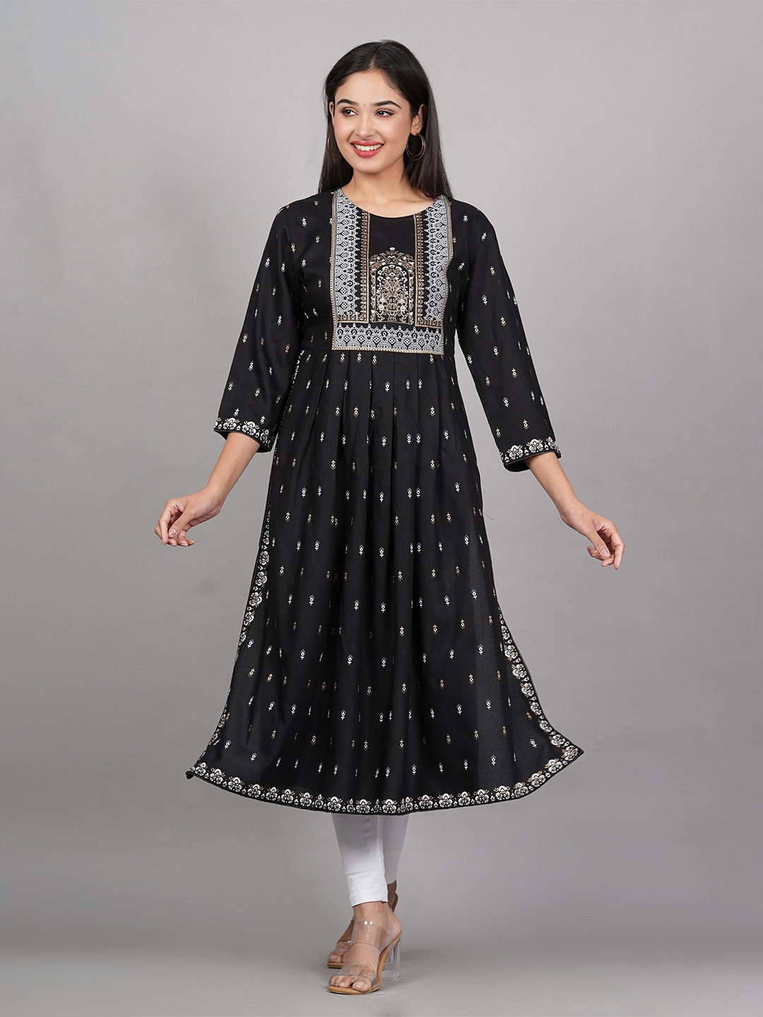 MF Hayat Round Neck Floral Printed Flared Kurta