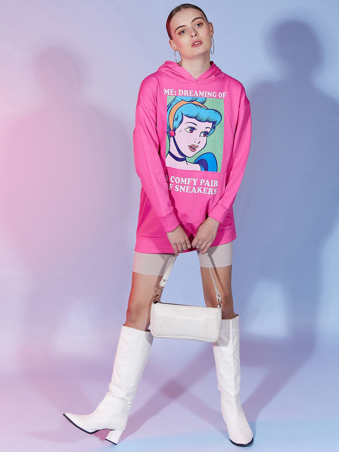 Disney by DressBerry Pink & White Cinderella Printed Hooded Cotton Pullover Sweatshirt