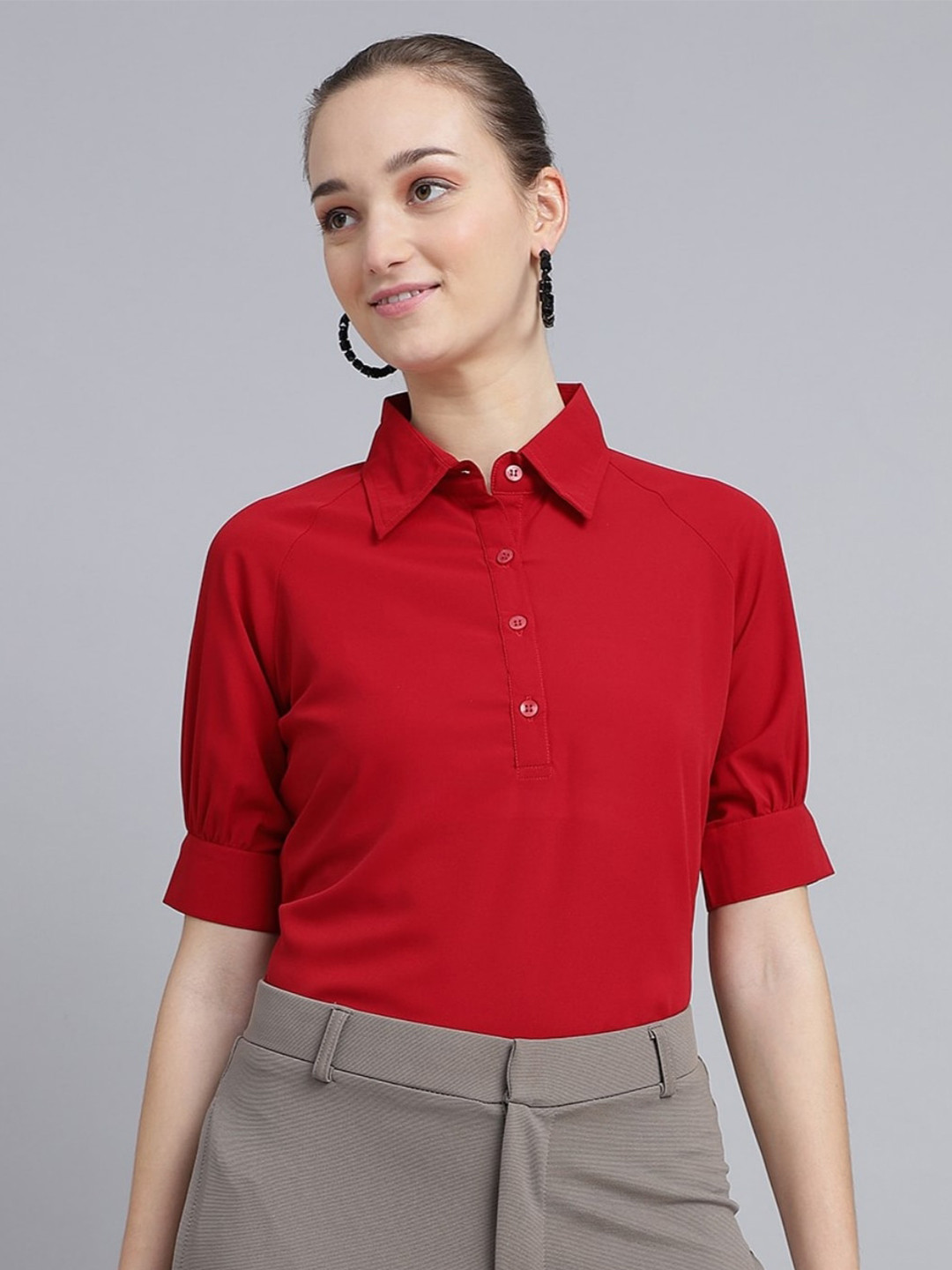 FITHUB Spread Collar Shirt Raglan Sleeves Style Formal Top