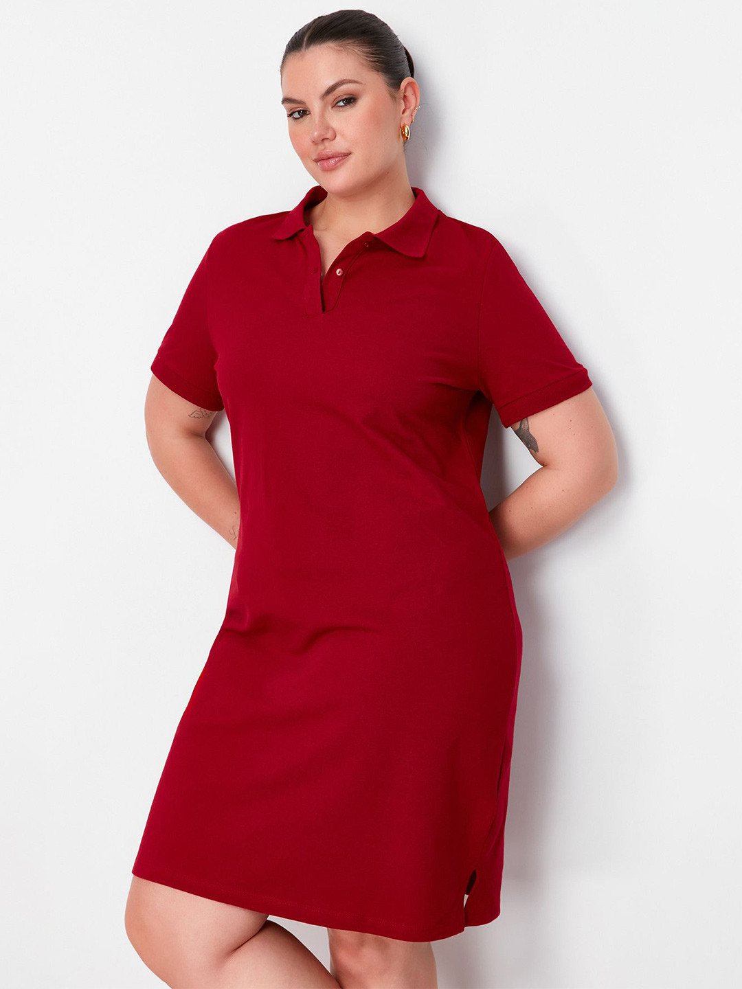 Trendyol Plus Size Short Sleeves Cotton T-shirt Dress