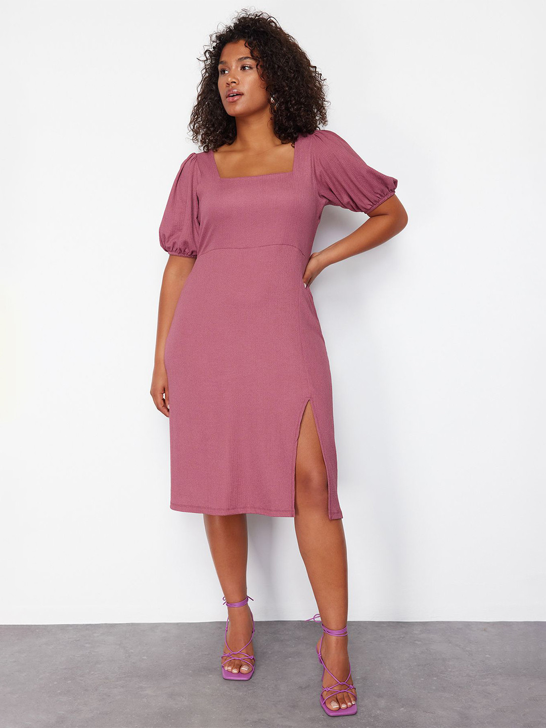 Trendyol Square Neck Puff Sleeve Sheath Dress