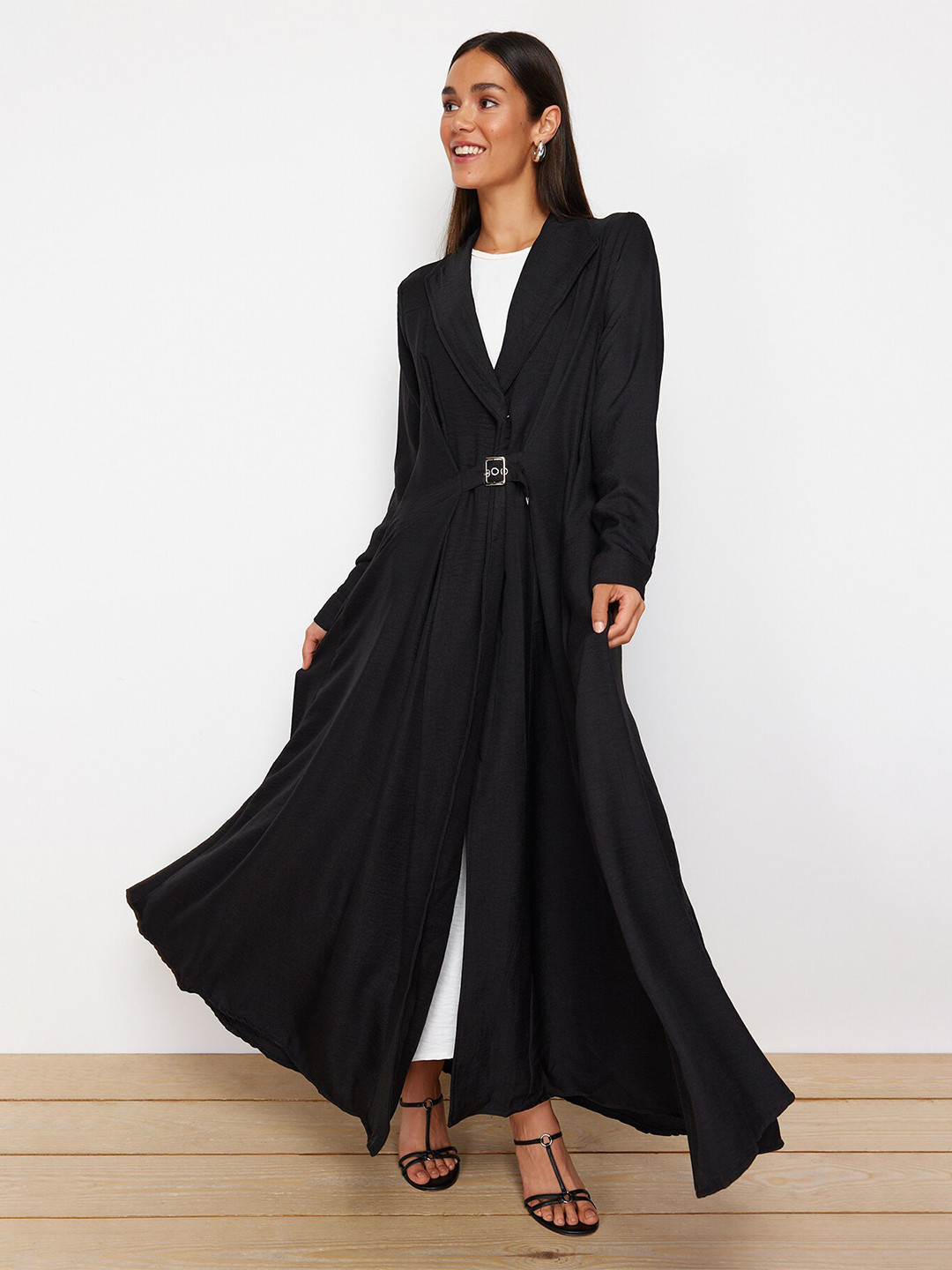 Trendyol Shawl Collar Cuffed Sleeves Wrap Maxi Dress