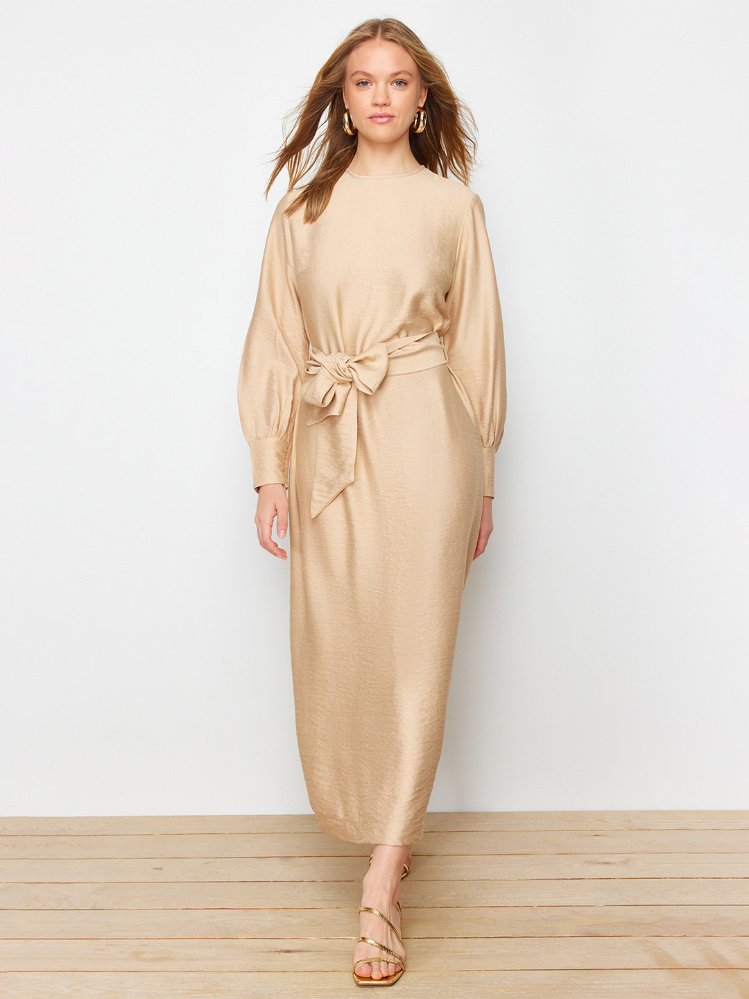 Trendyol High Neck Puff Sleeve Maxi Midi Dress