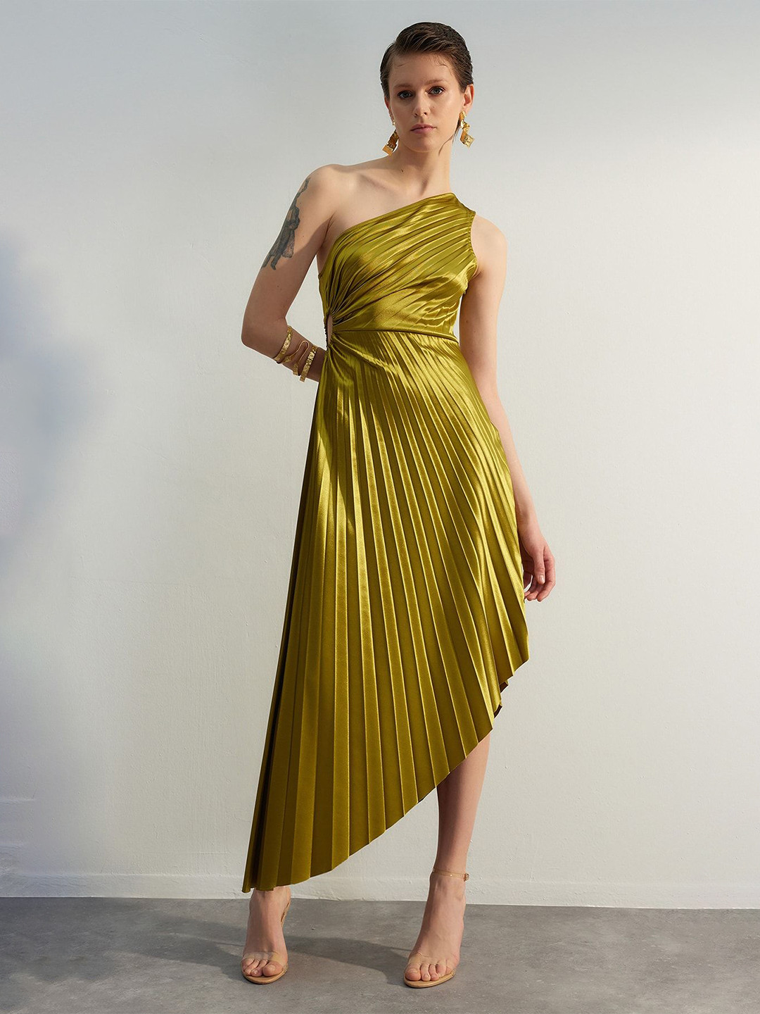 Trendyol One Shoulder Accordion Pleats Maxi Dress