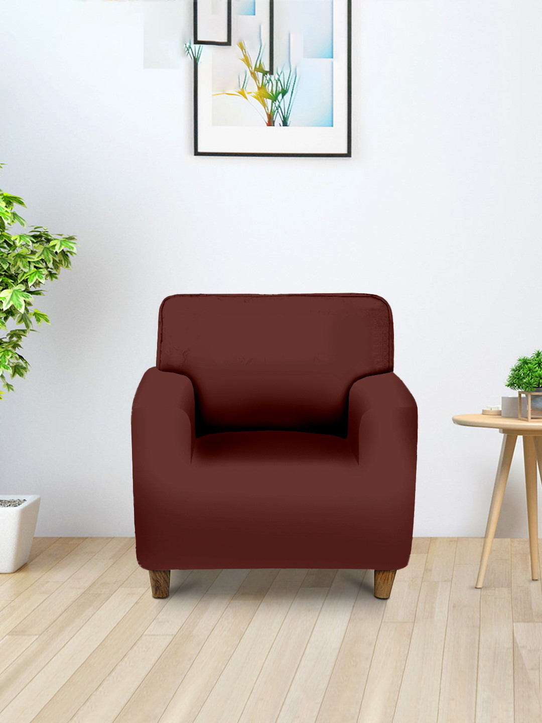 Aura Brown Single Seater  Sofa Cover With Arms