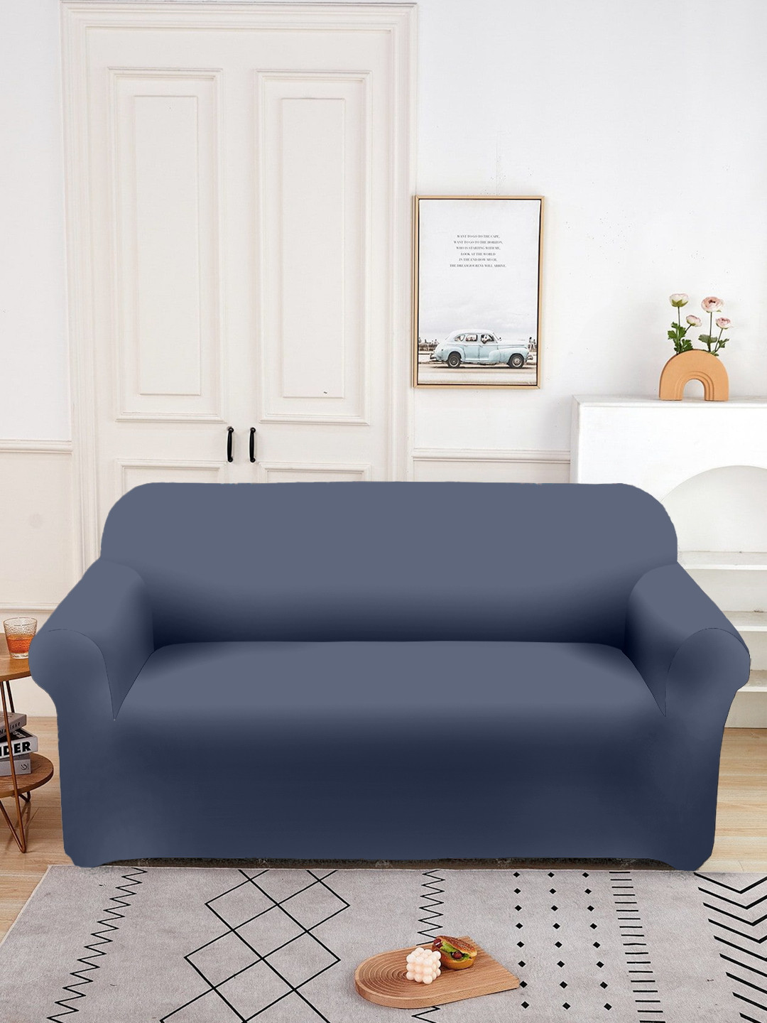 Aura Black Double Seater Sofa Cover With Arms