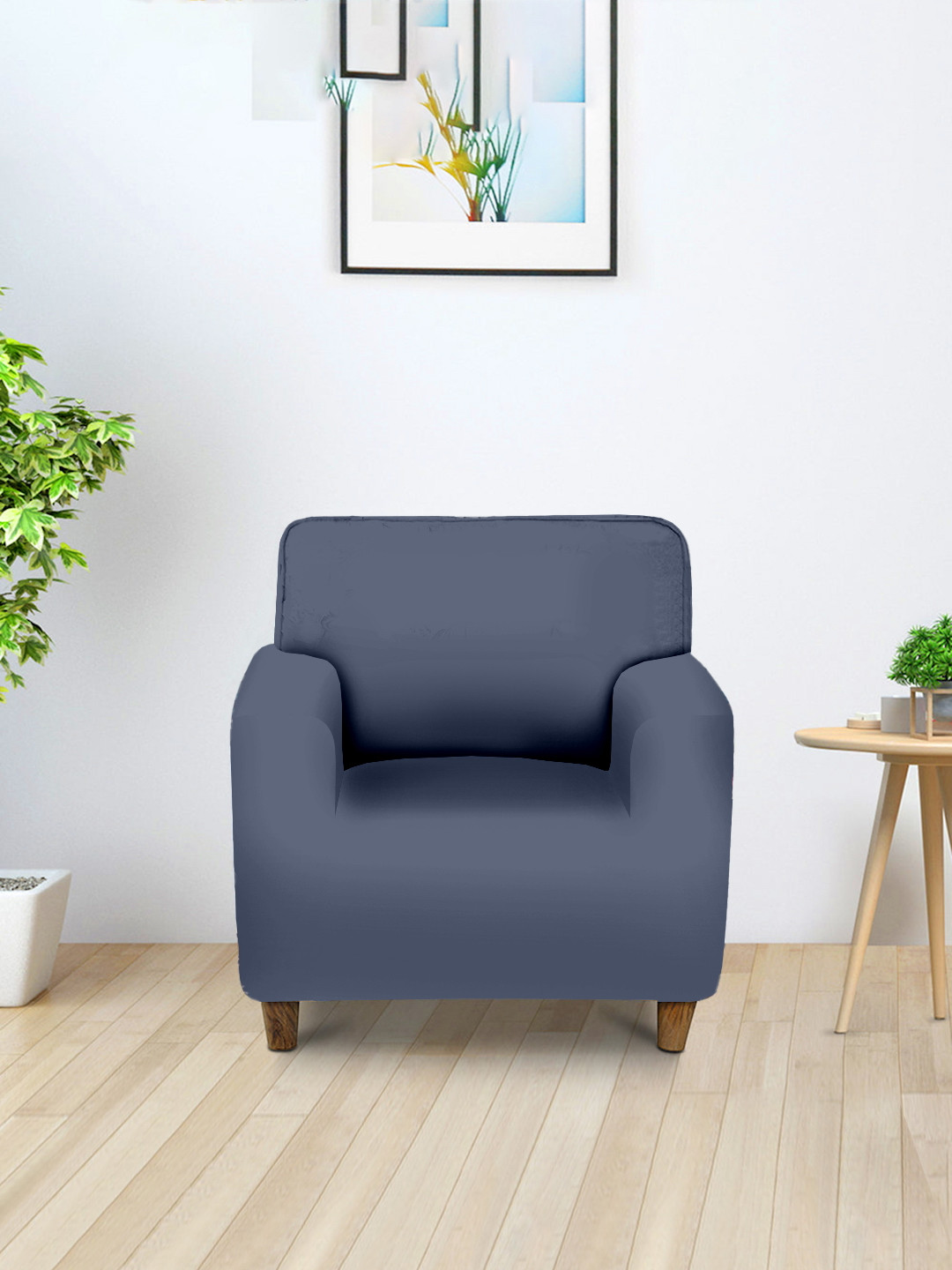 Aura Blue Single Seater Sofa Cover With Arms