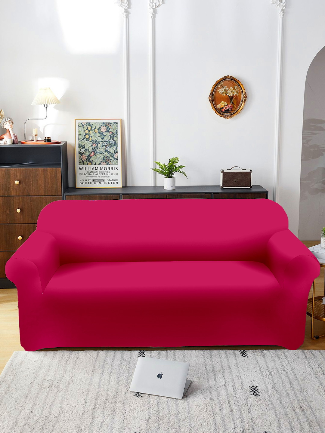 Aura Red Three Seater Sofa Cover With Arms