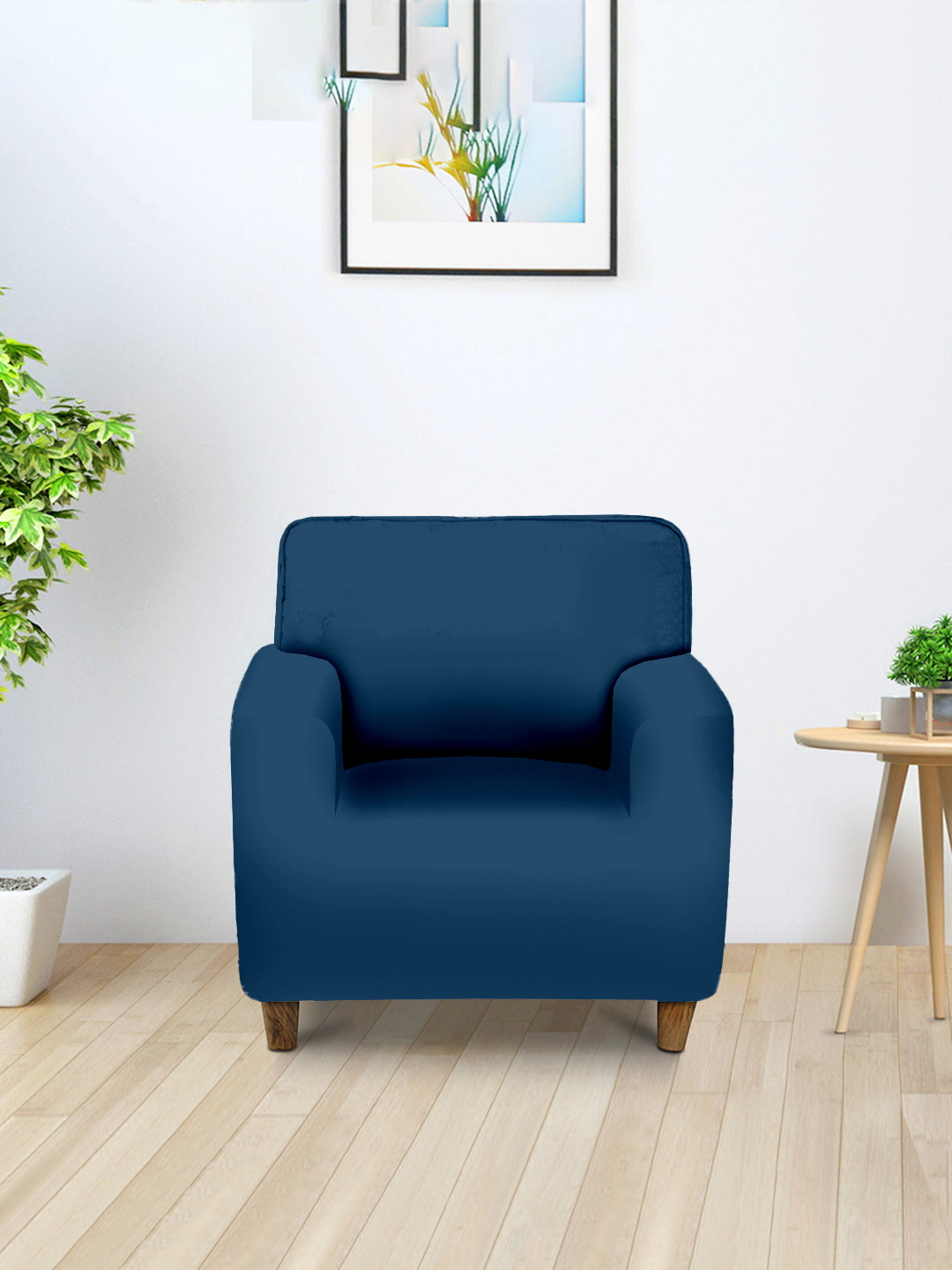 Aura Blue Single Seater Sofa Cover With Arms