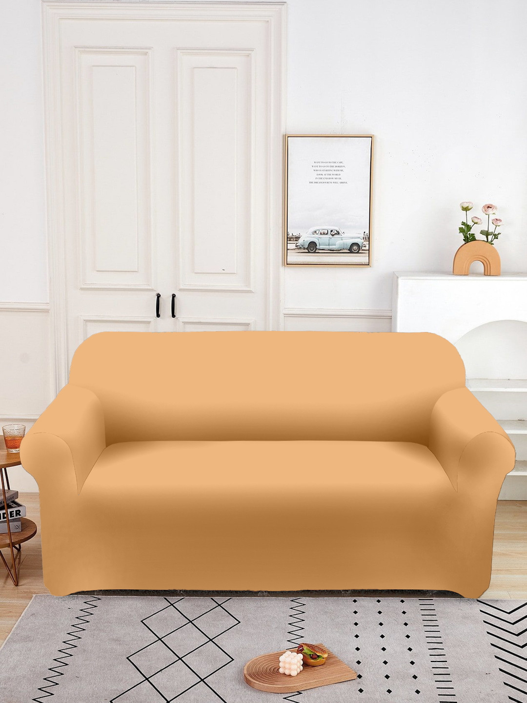 Aura Orange Double Seater Sofa Cover With Arms