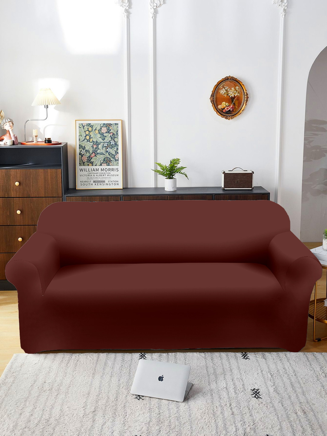 Aura Brown Three Seater Sofa Cover With Arms